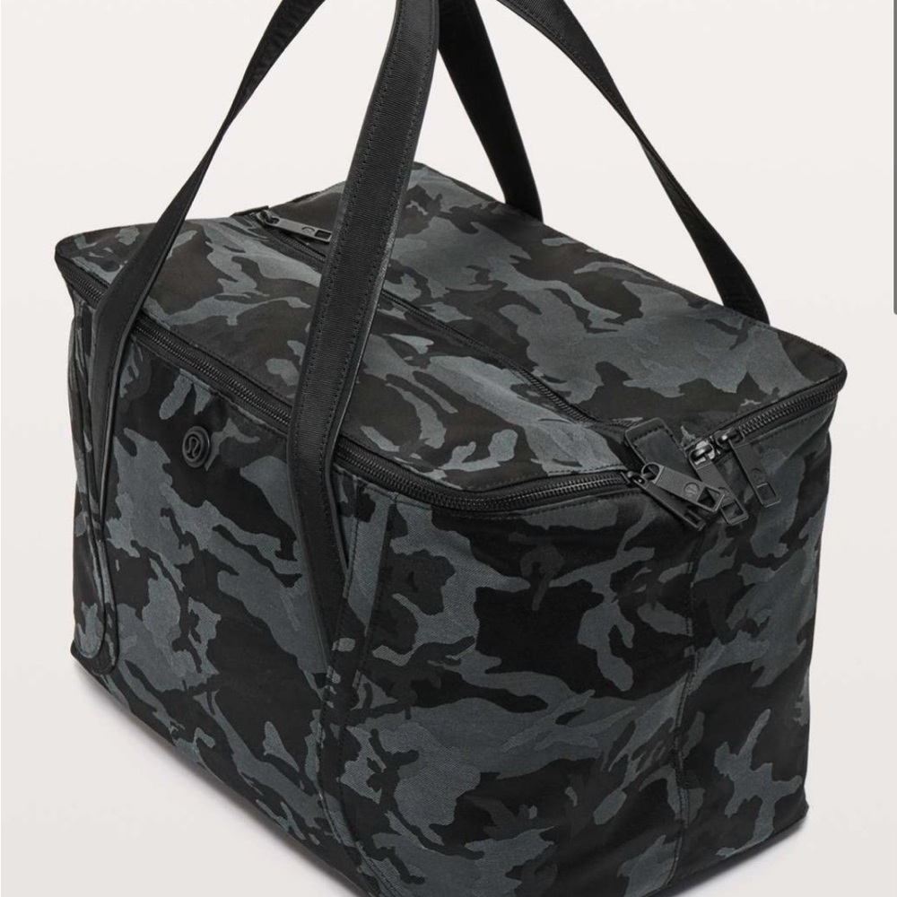 Lululemon Out of Range Black and Gray Camouflage Duffel Bag